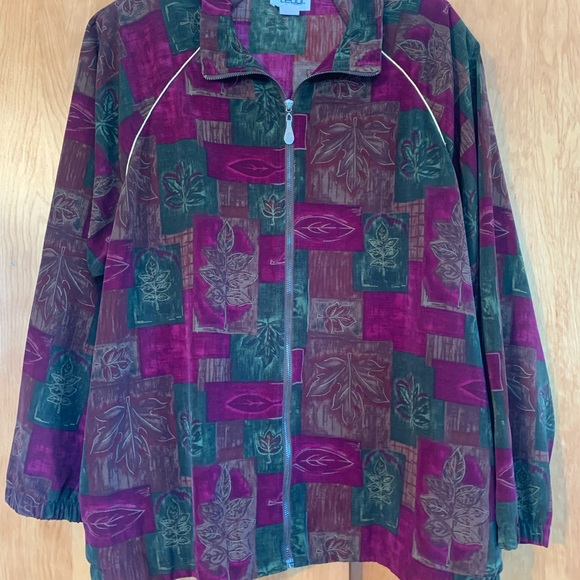 Teddi Jackets & Blazers - vintage Teddi 80s Multicolor floral leaf pattern windbreaker gold trim XXL